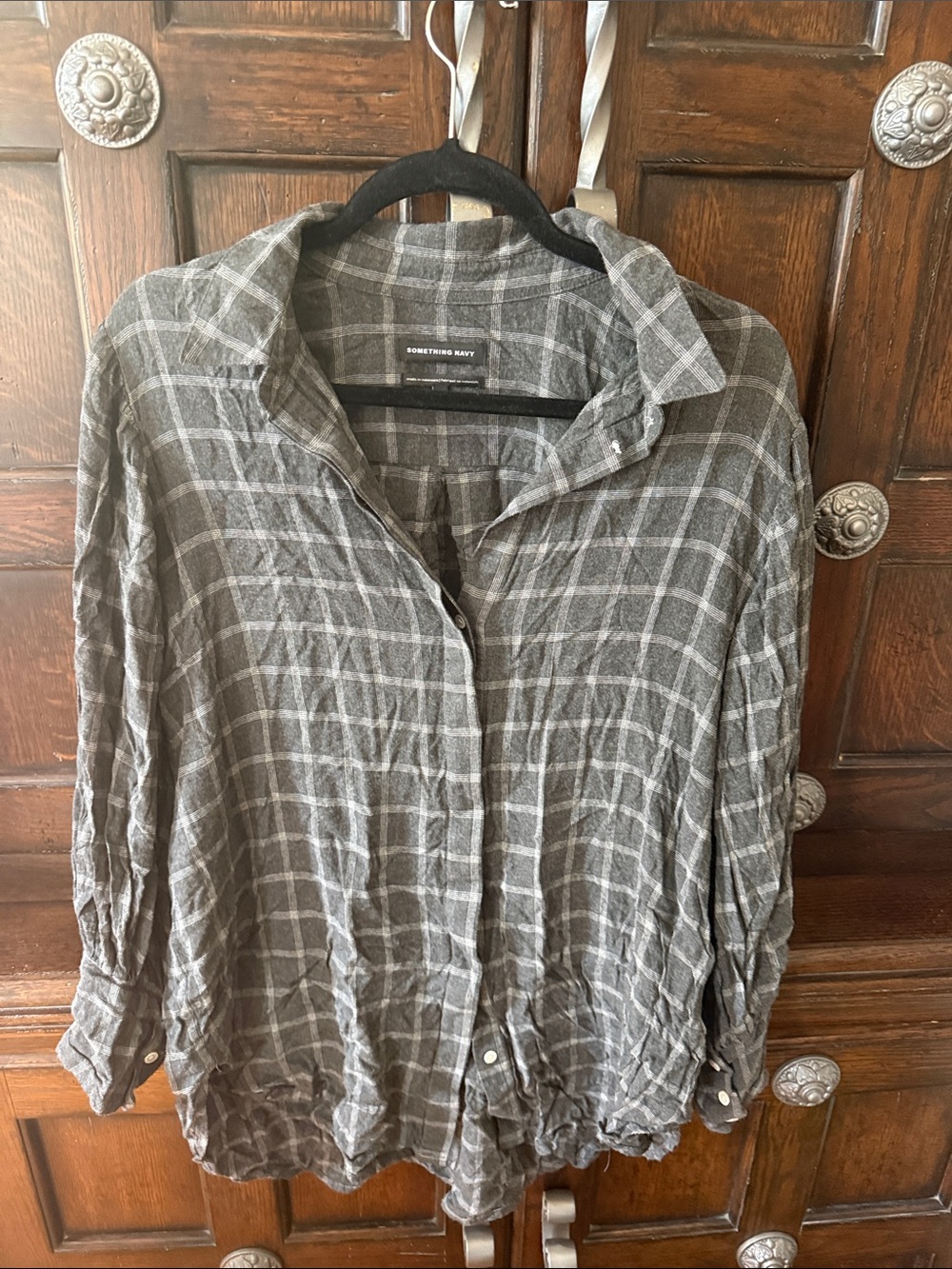 Something Navy Men's Charcoal Gray Windowpane Button-Down Shirt